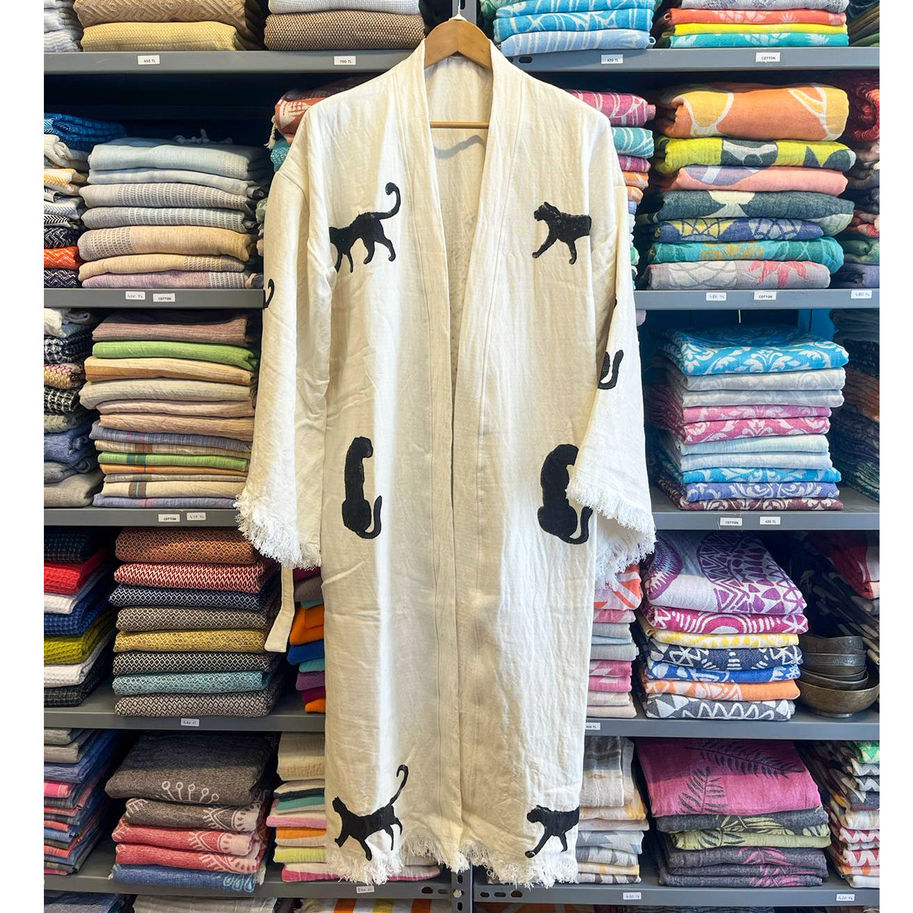 Turkish Towel Kimono Bathrobe Tiger Design Natural