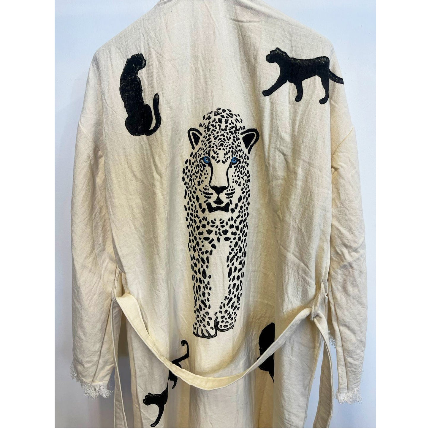 Turkish Towel Kimono Bathrobe Tiger Design Natural