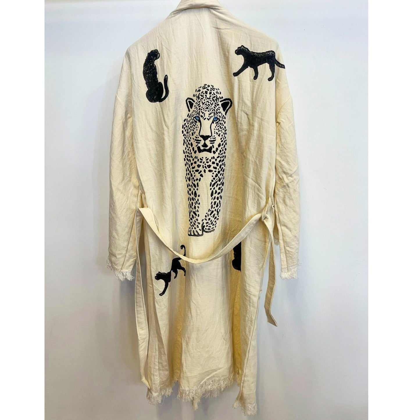 Turkish Towel Kimono Bathrobe Tiger Design Natural