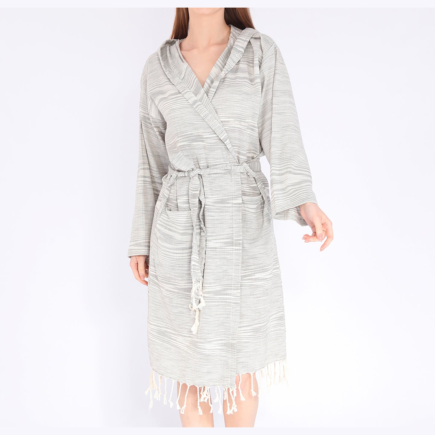 Turkish Towel Pestemal Bathrobe Natural Cotton Hooded