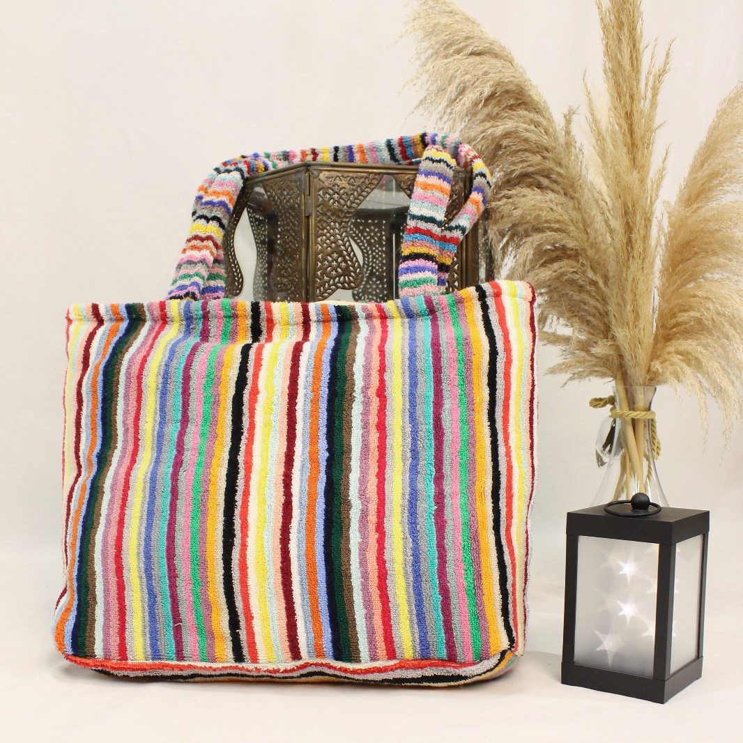 Handmade Crochet Handbag Large Tote Beach Bag Open Weave Rainbow