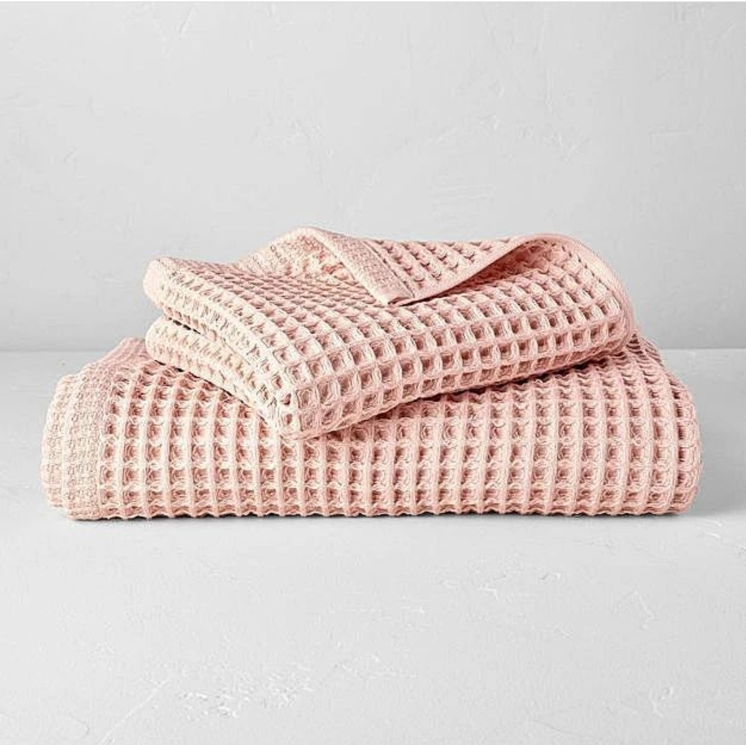 Waffle Design Turkish Towel Peshtemal Hand Towel Set Pink – Dervis Natural  Textile