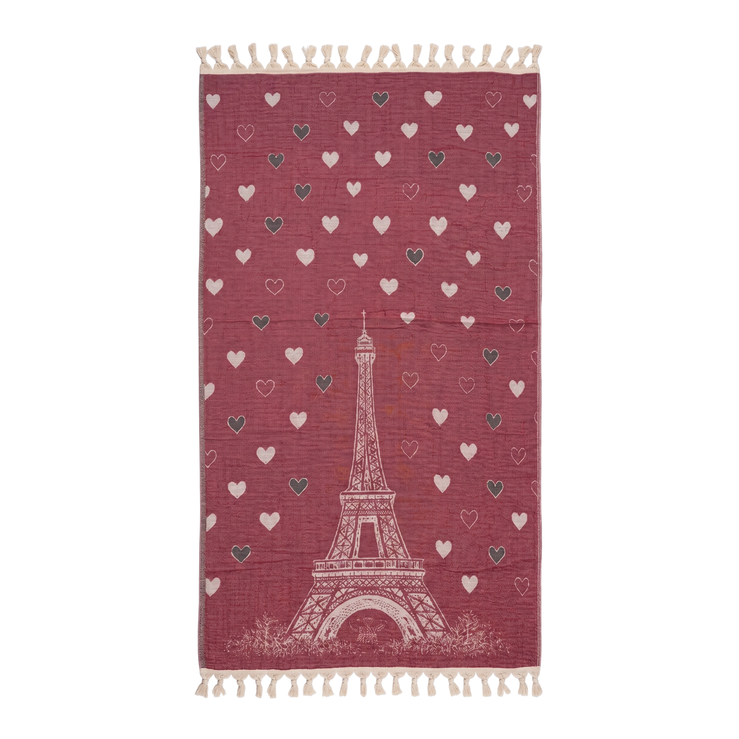 paris love turkish towel pestemal beach towel on a white background