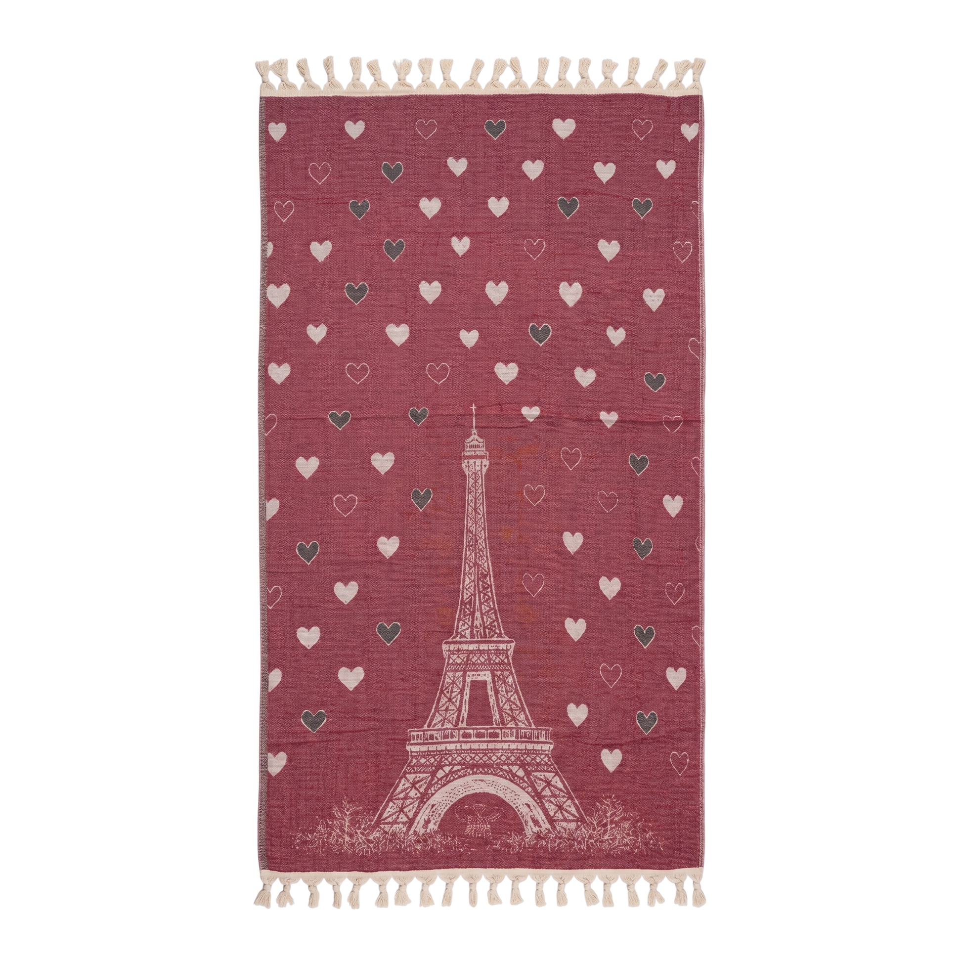 paris love turkish towel pestemal beach towel on a white background