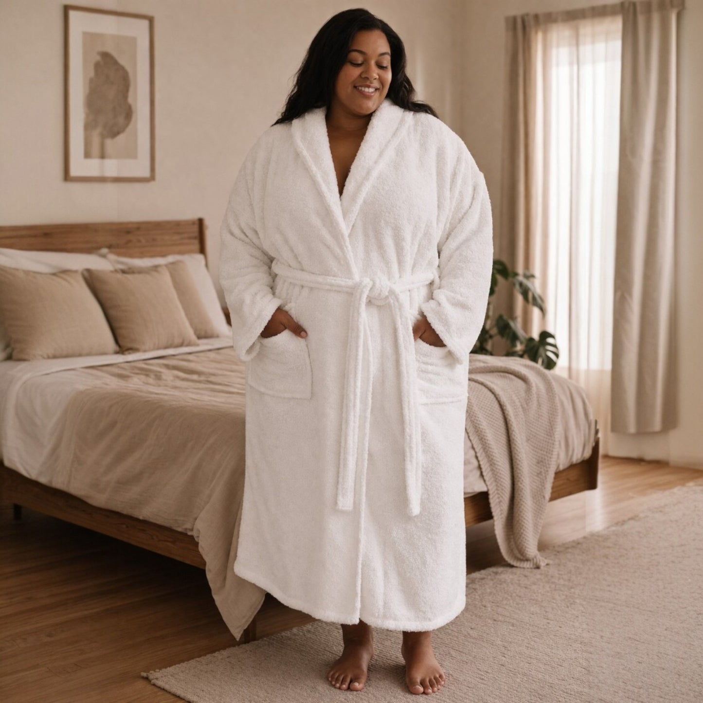 3XL Hooded Turkish Terry Bathrobe – Extra Large Handwoven Cotton Robe (Unisex, White)
