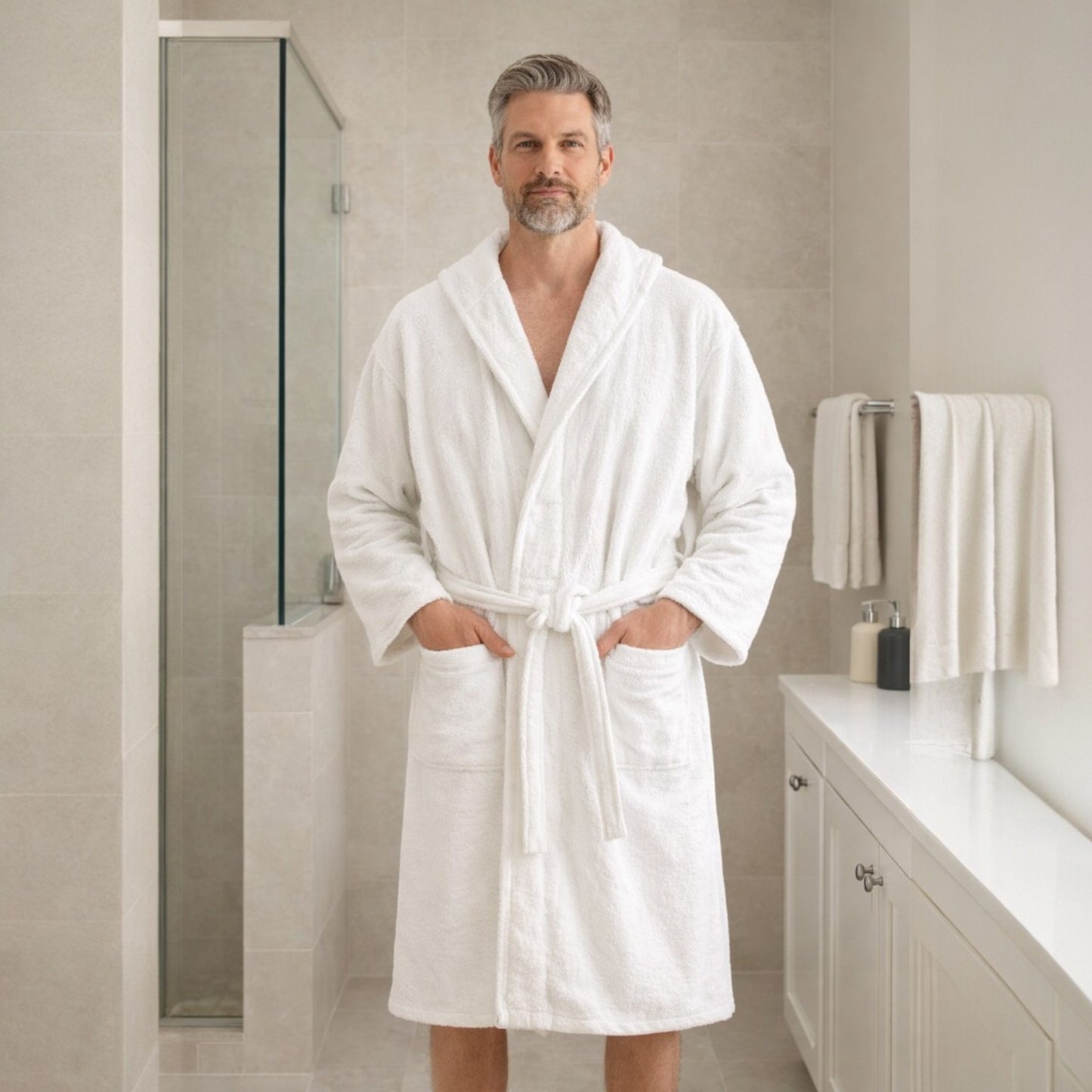 3XL Hooded Turkish Terry Bathrobe – Extra Large Handwoven Cotton Robe (Unisex, White)