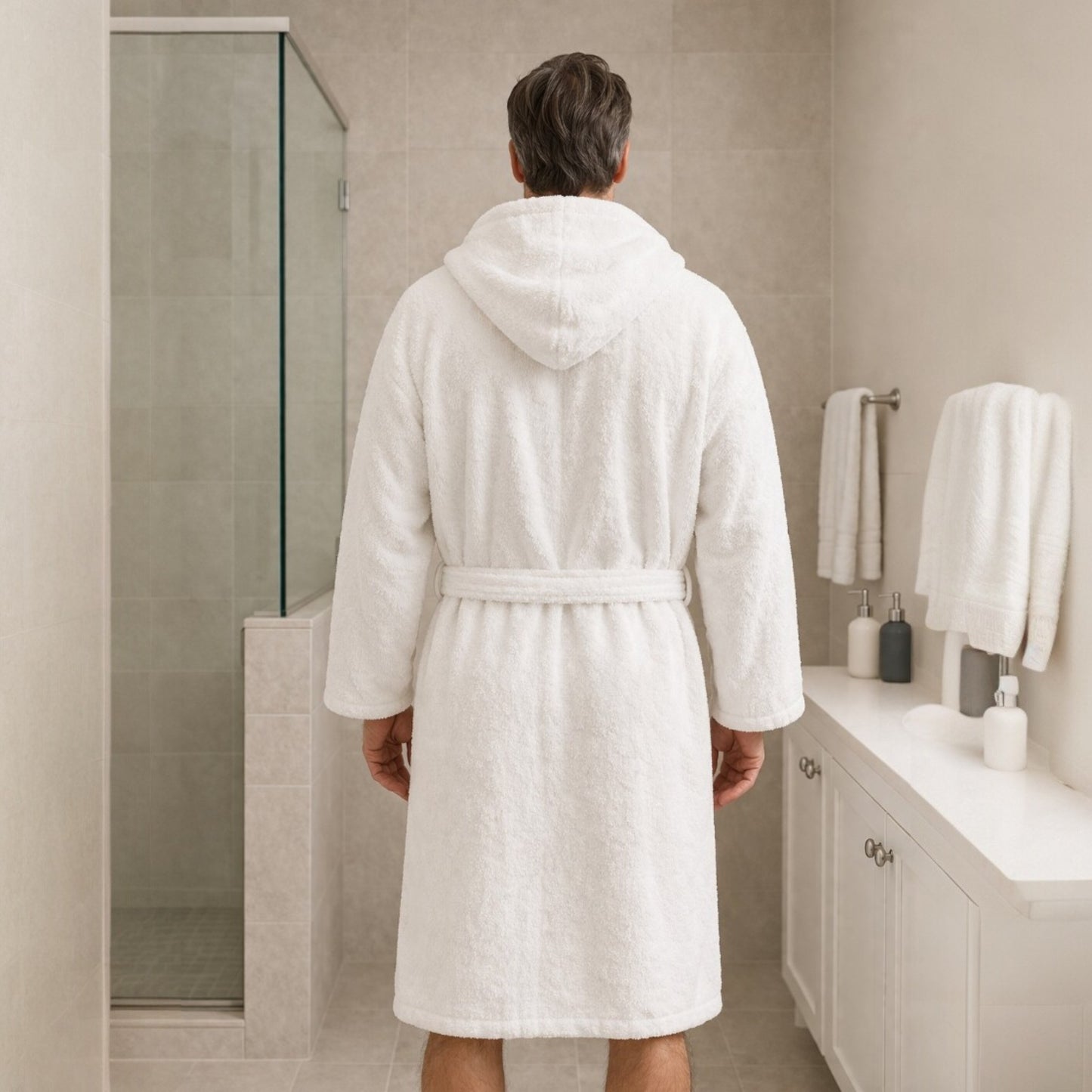 3XL Hooded Turkish Terry Bathrobe – Extra Large Handwoven Cotton Robe (Unisex, White)