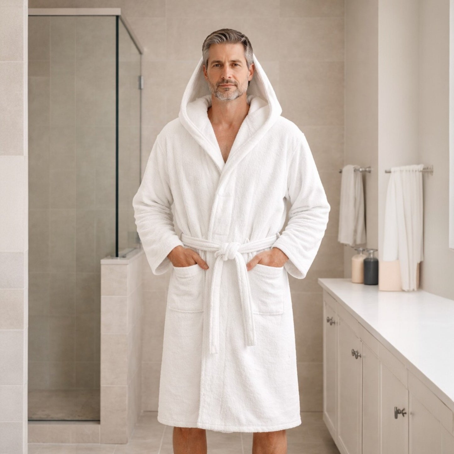 3XL Hooded Turkish Terry Bathrobe – Extra Large Handwoven Cotton Robe (Unisex, White)