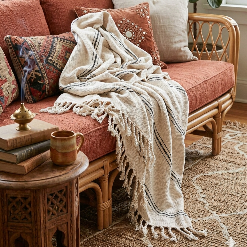Anatolia Natural Cotton Throw Blanket
