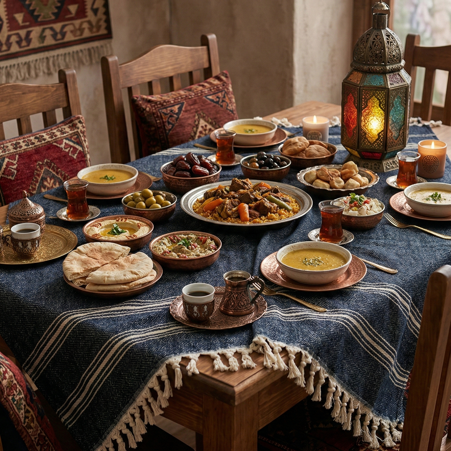 Anatolia Navy Natural Cotton Throw Blanket