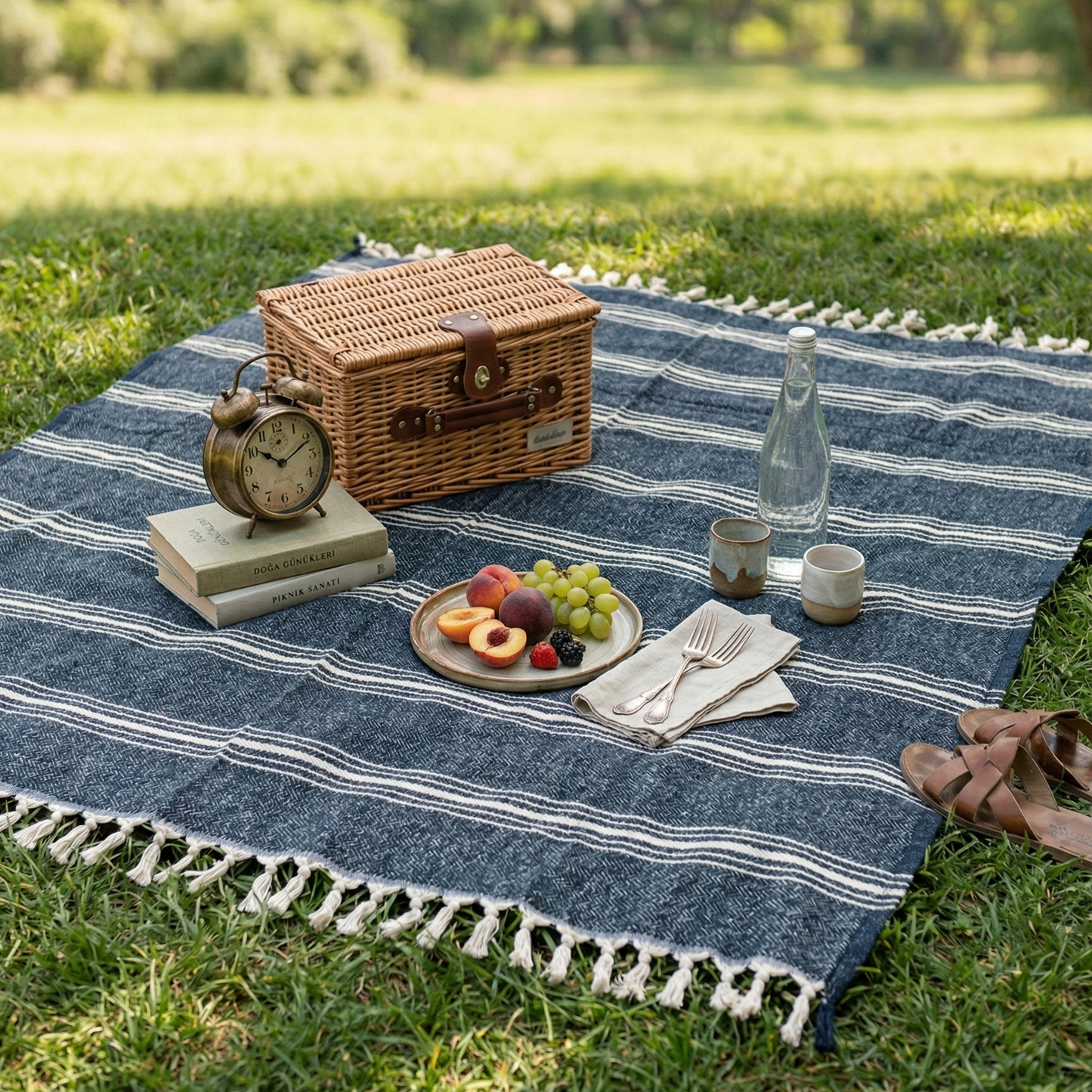 Anatolia Navy Natural Cotton Throw Blanket