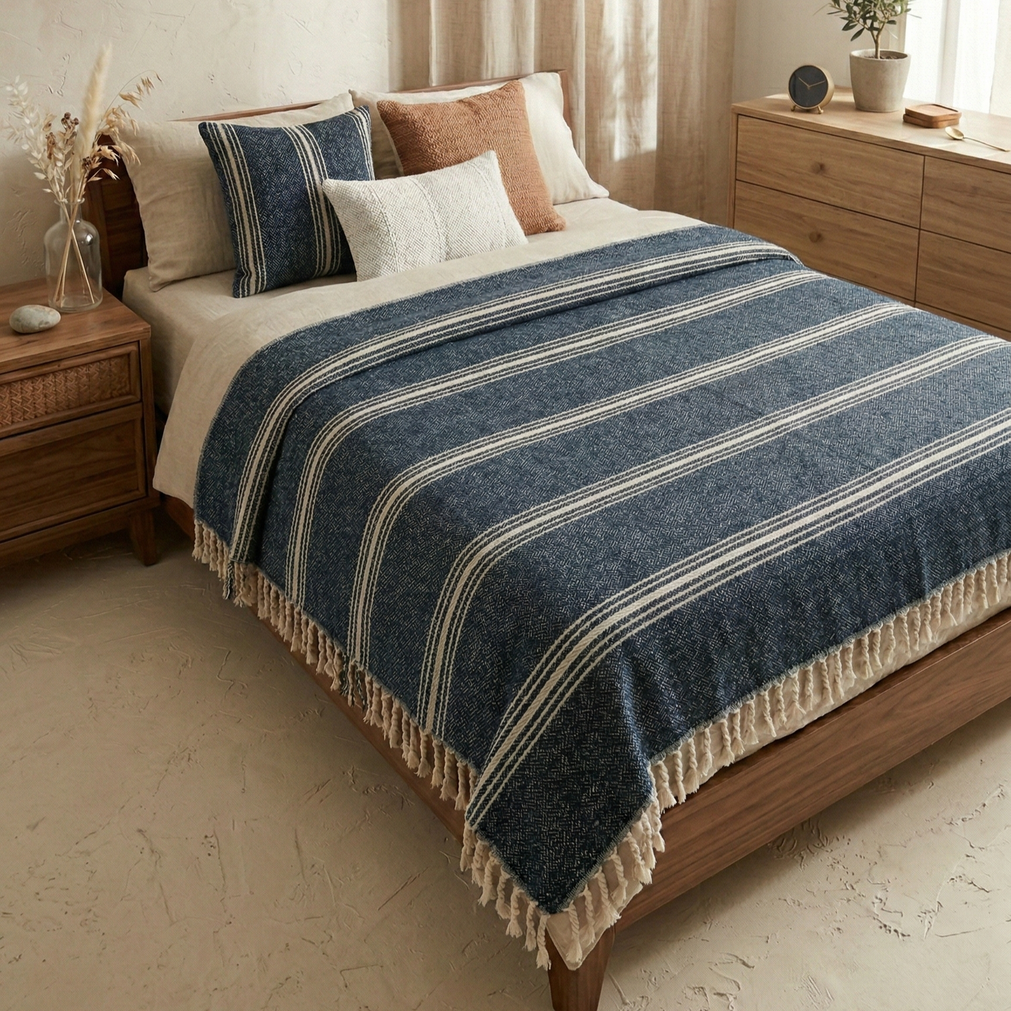 Anatolia Navy Natural Cotton Throw Blanket