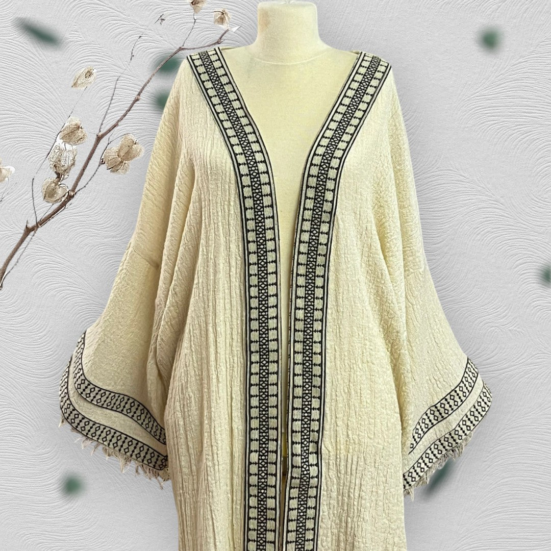 Anatolian Hand-Made Hand-Woven Curly Yarn Fabric Kaftan- Limited Production