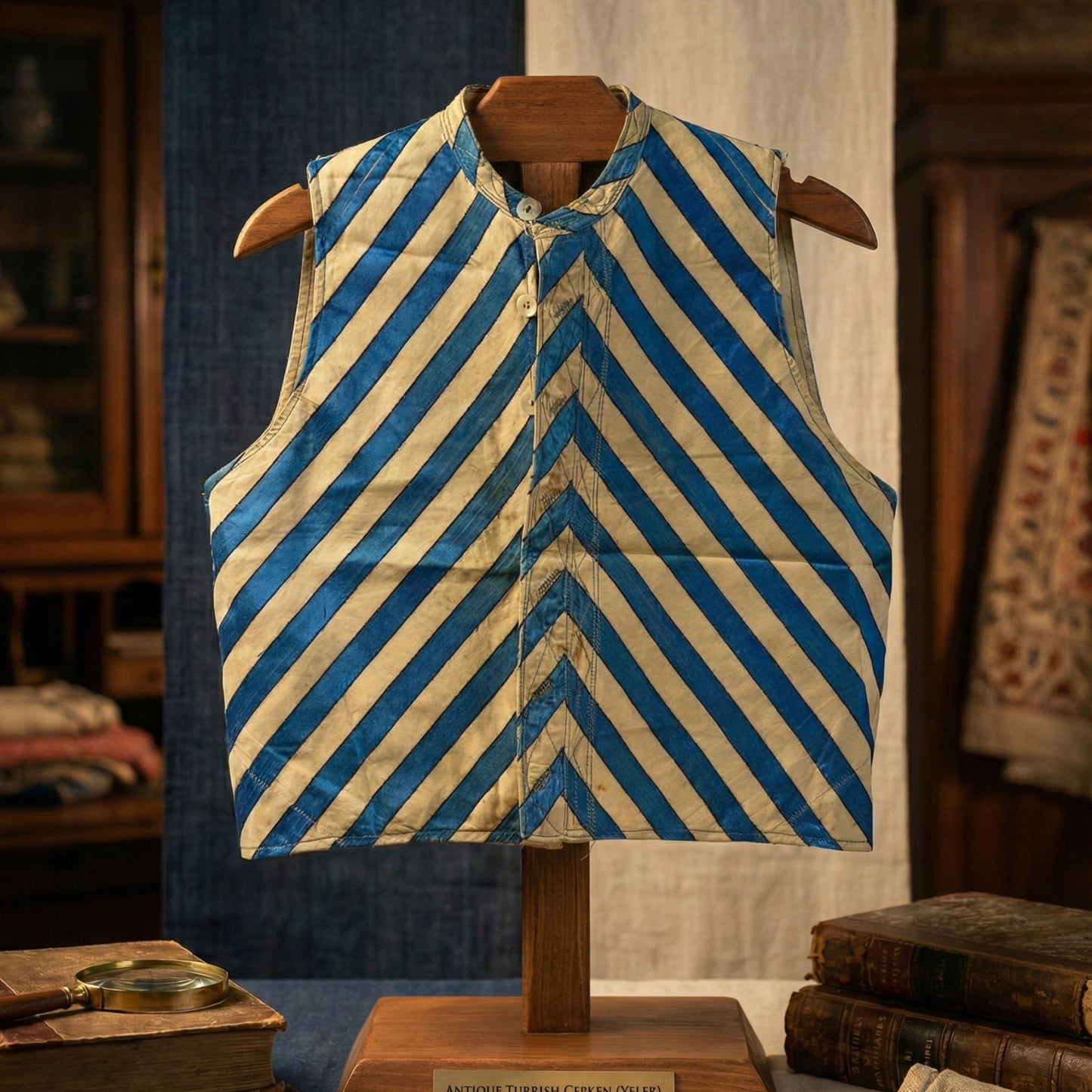 Anatolian Heritage: Antique Turquoise Striped Village Vest (Cepken) – Circa 1945–1955