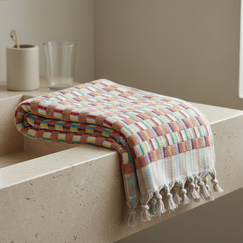 Anatolian Mosaic Hand-Woven Turkish Hand Towel - Thumbnail 4