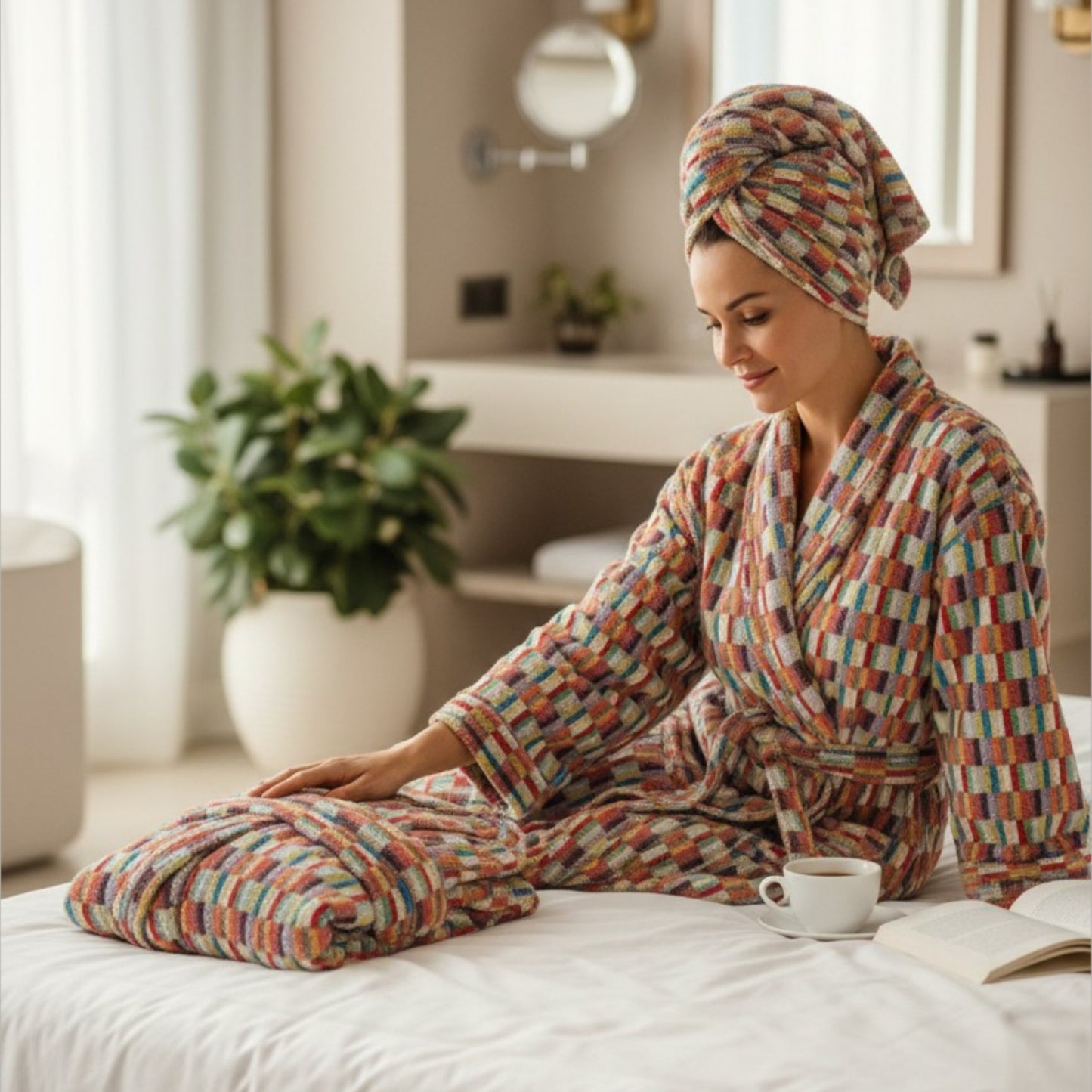 Anatolian Mosaic Hand-Woven Turkish Terry Bathrobe (L/XL)