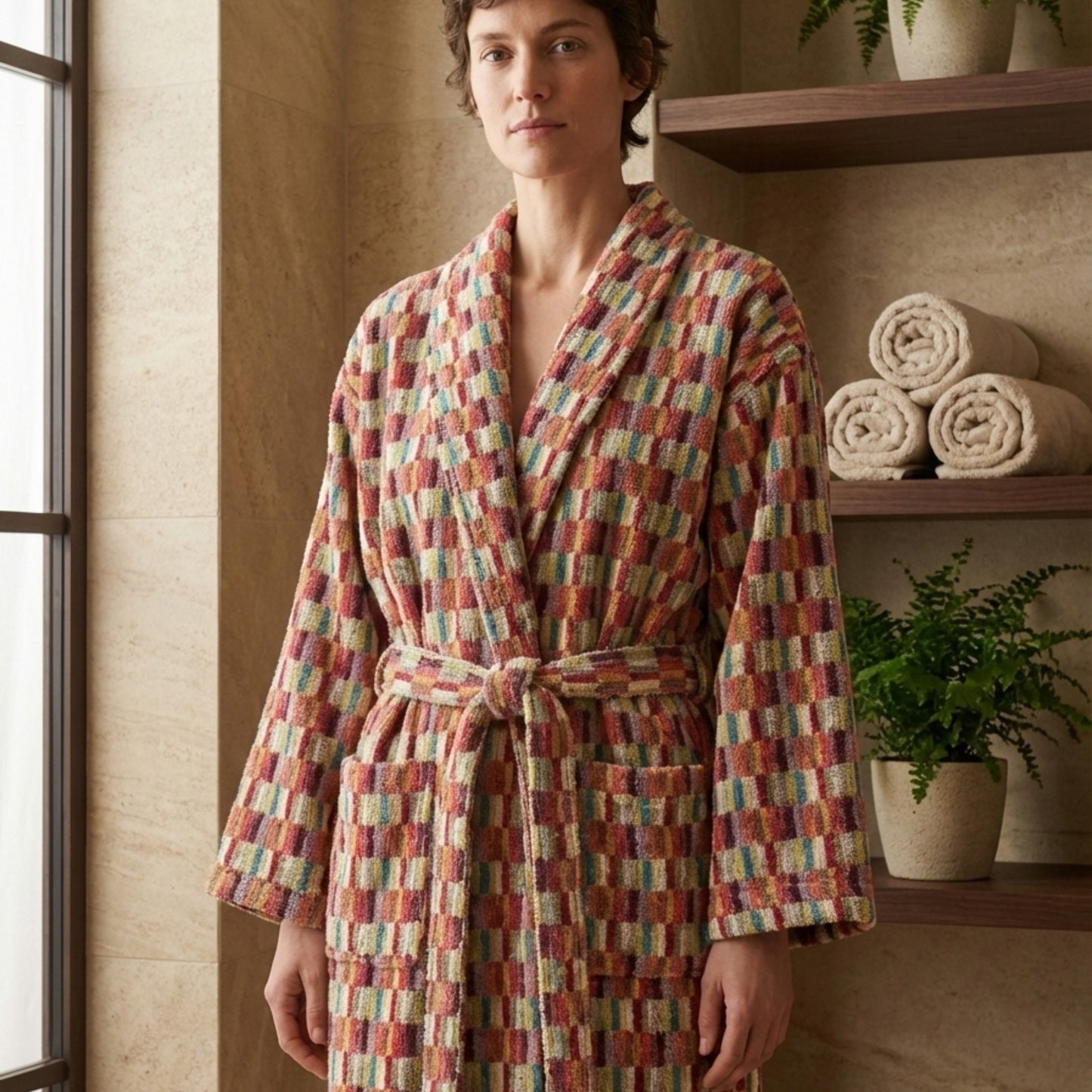 Anatolian Mosaic Hand-Woven Turkish Terry Bathrobe (L/XL)
