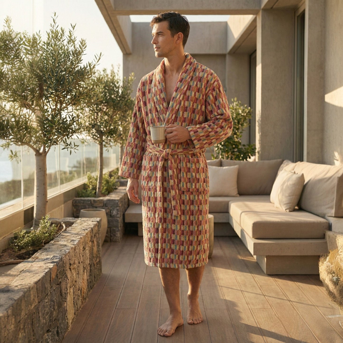 Anatolian Mosaic Hand-Woven Turkish Terry Bathrobe (L/XL)