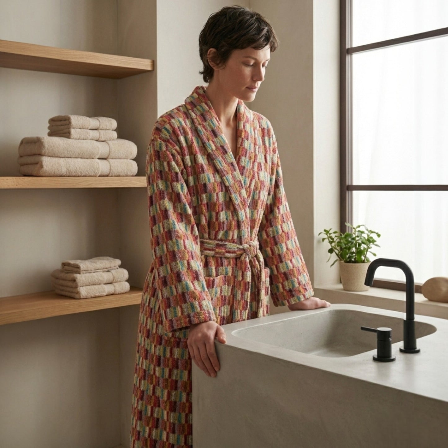 Anatolian Mosaic Hand-Woven Turkish Terry Bathrobe (L/XL)