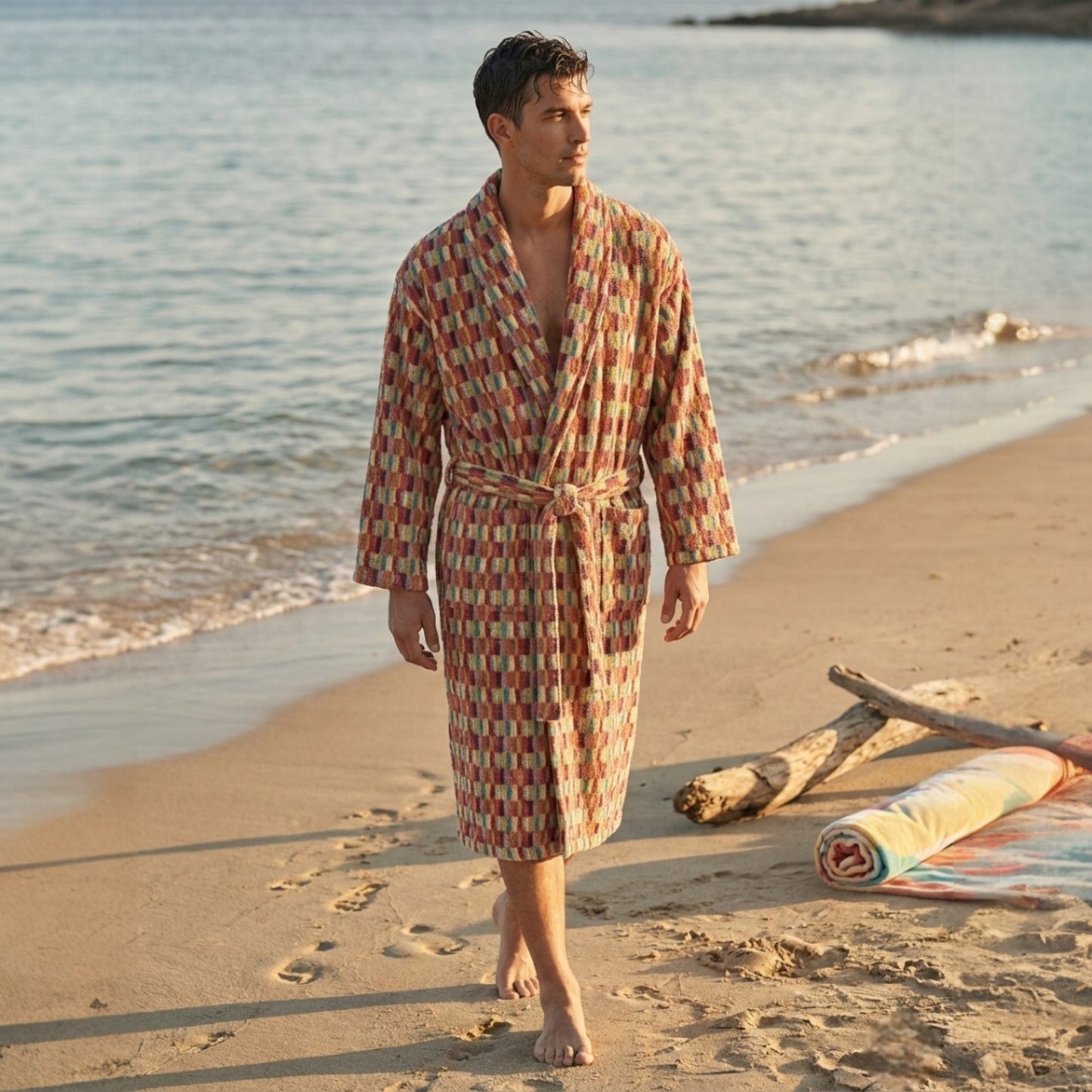 Anatolian Mosaic Hand-Woven Turkish Terry Bathrobe (L/XL)