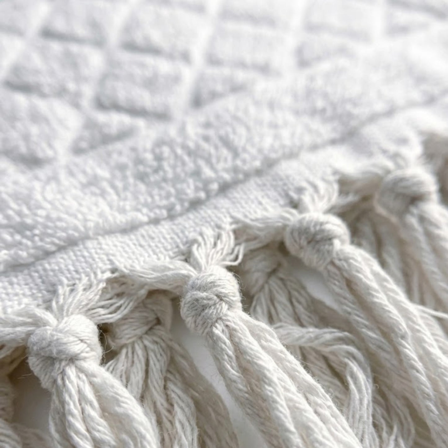 Close-up of a Hand-woven Baklava Design Turkish hand towel with traditional diamond pattern