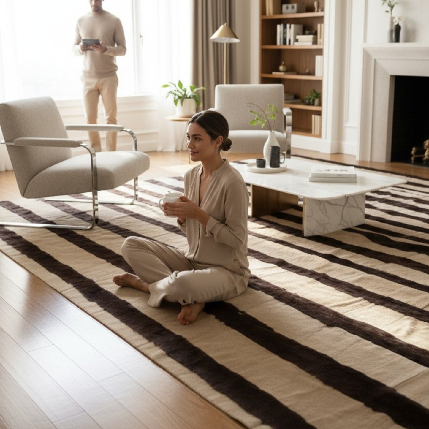 Base Sheep Suede & Lamb Fur Stripe Rug – Handcrafted Sustainable Luxury, 235 × 250 cm