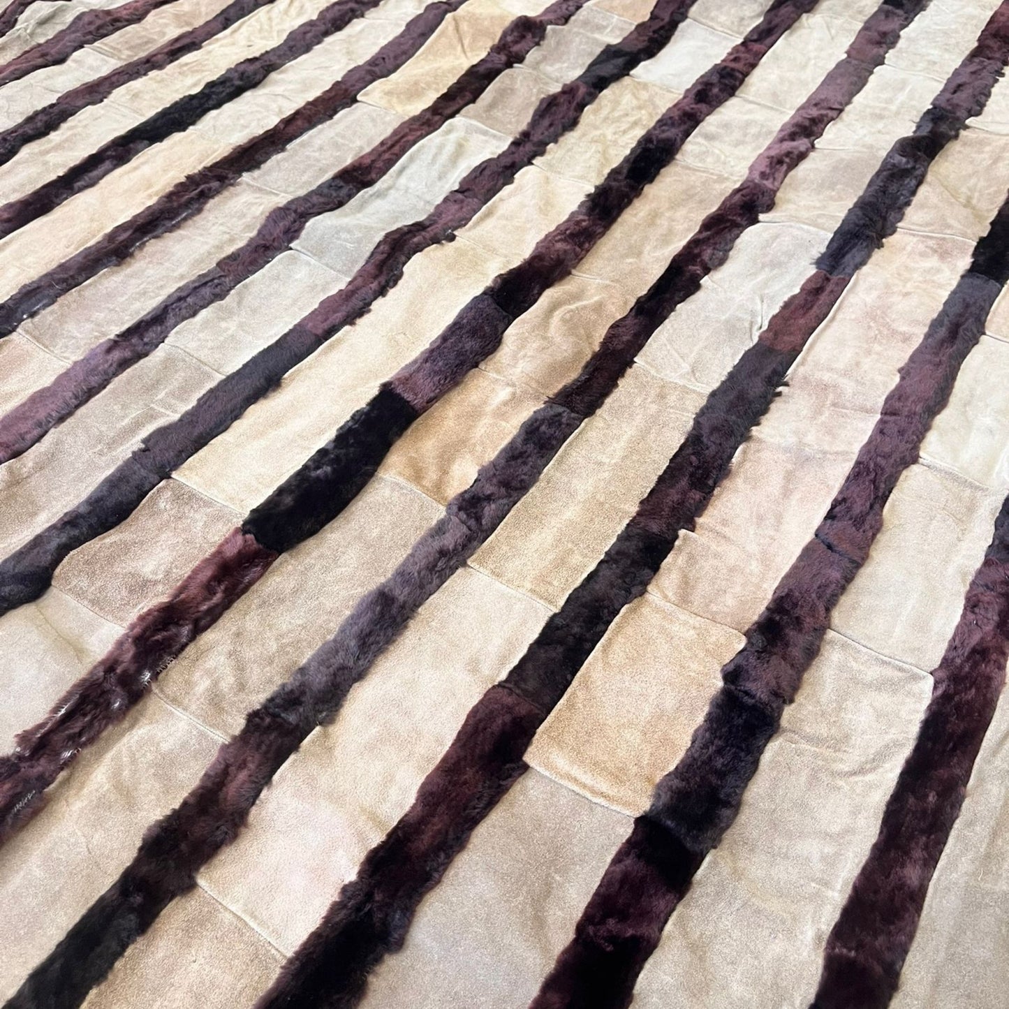 Base Sheep Suede & Lamb Fur Stripe Rug – Handcrafted Sustainable Luxury, 235 × 250 cm