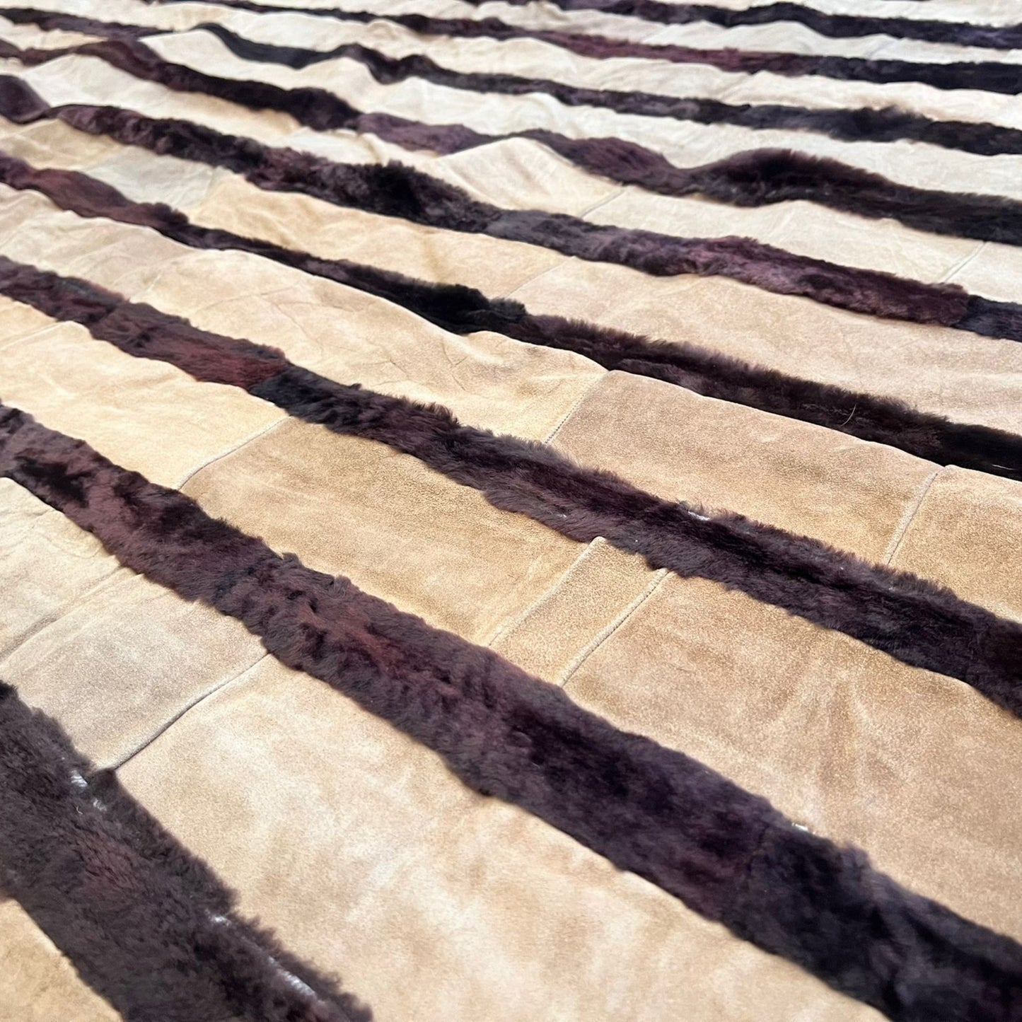 Base Sheep Suede & Lamb Fur Stripe Rug – Handcrafted Sustainable Luxury, 235 × 250 cm