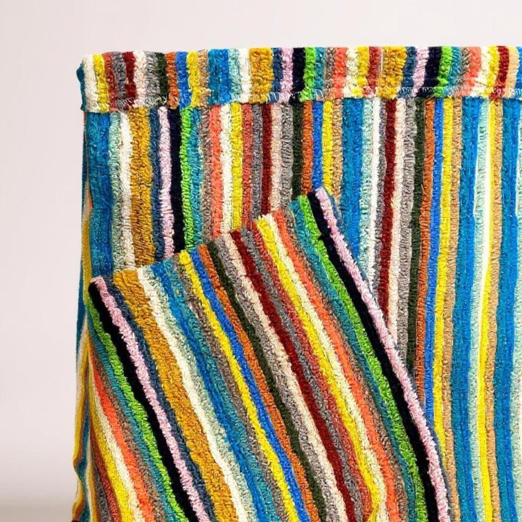 Multicolored striped Turkish Terry Towel bathrobe detail view