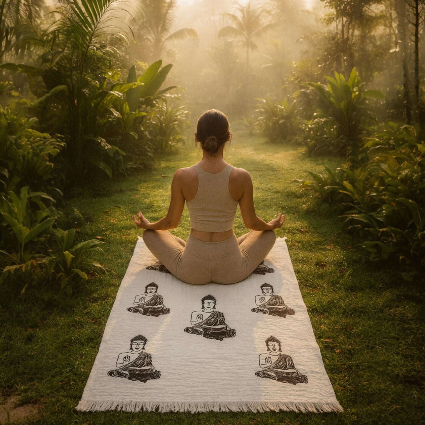 Buddha Hand Print Turkish Towel Pestemal – Premium Eco-Friendly Beach & Bath Towel