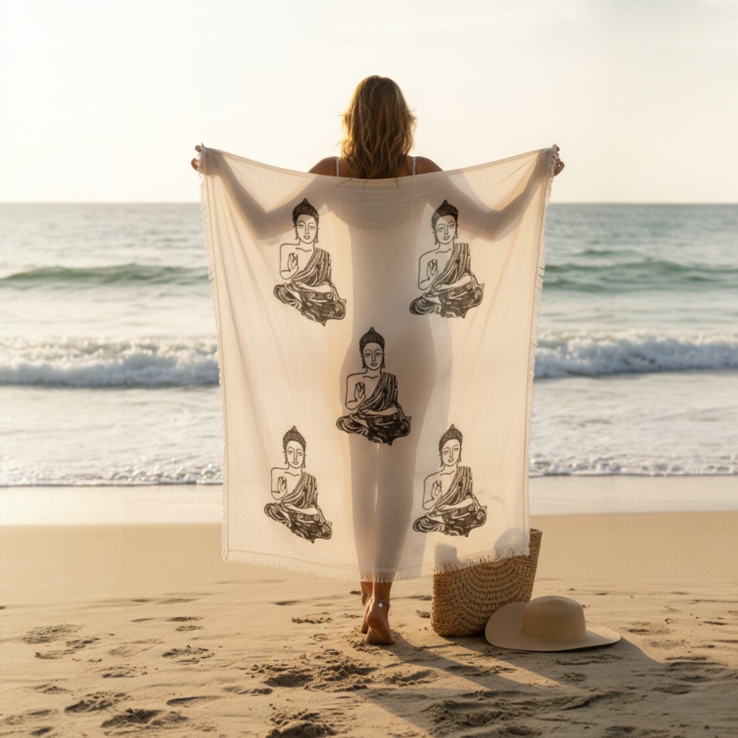 Buddha Hand Print Turkish Towel Pestemal – Premium Eco-Friendly Beach & Bath Towel