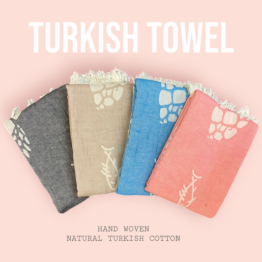 Hand Made, Hand Woven Natural Cotton Caretta Design Turkish Towel - Pestemal