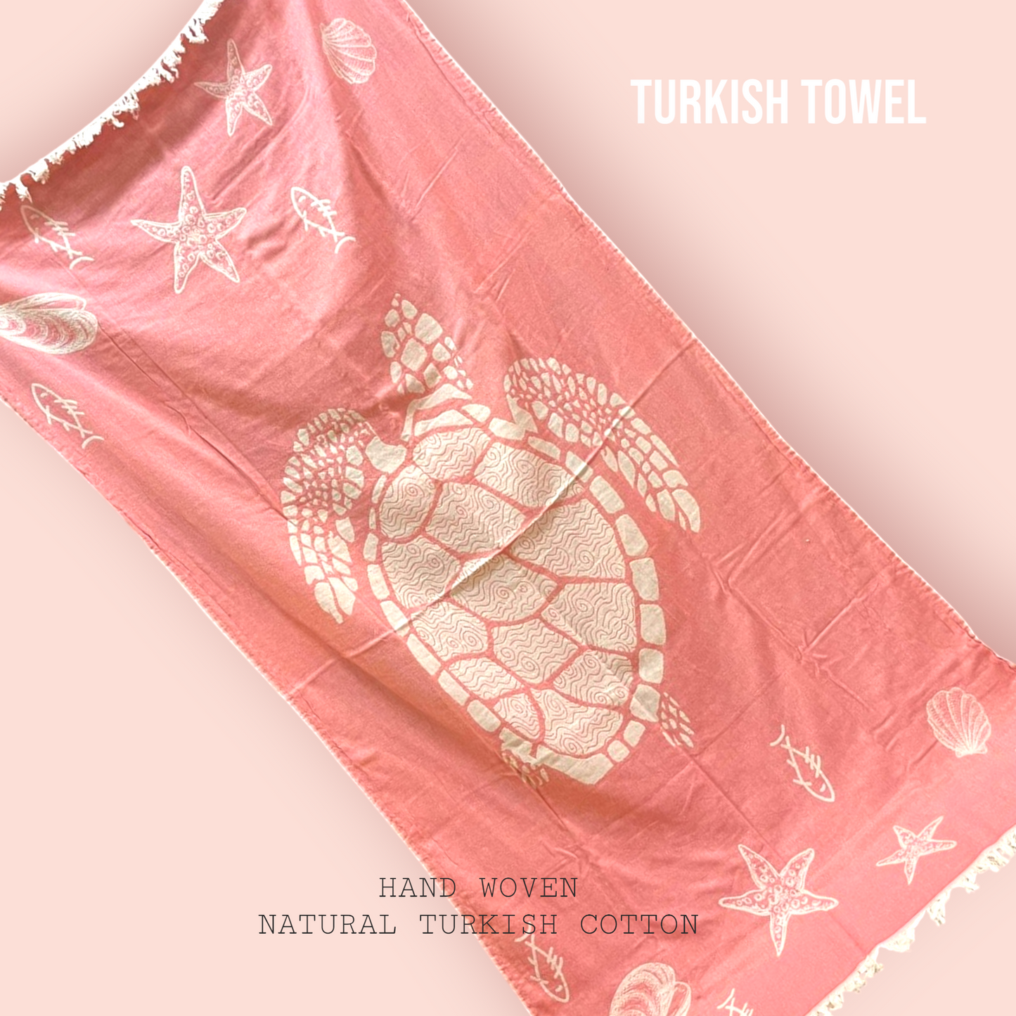 Hand Made, Hand Woven Natural Cotton Caretta Design Turkish Towel - Pestemal