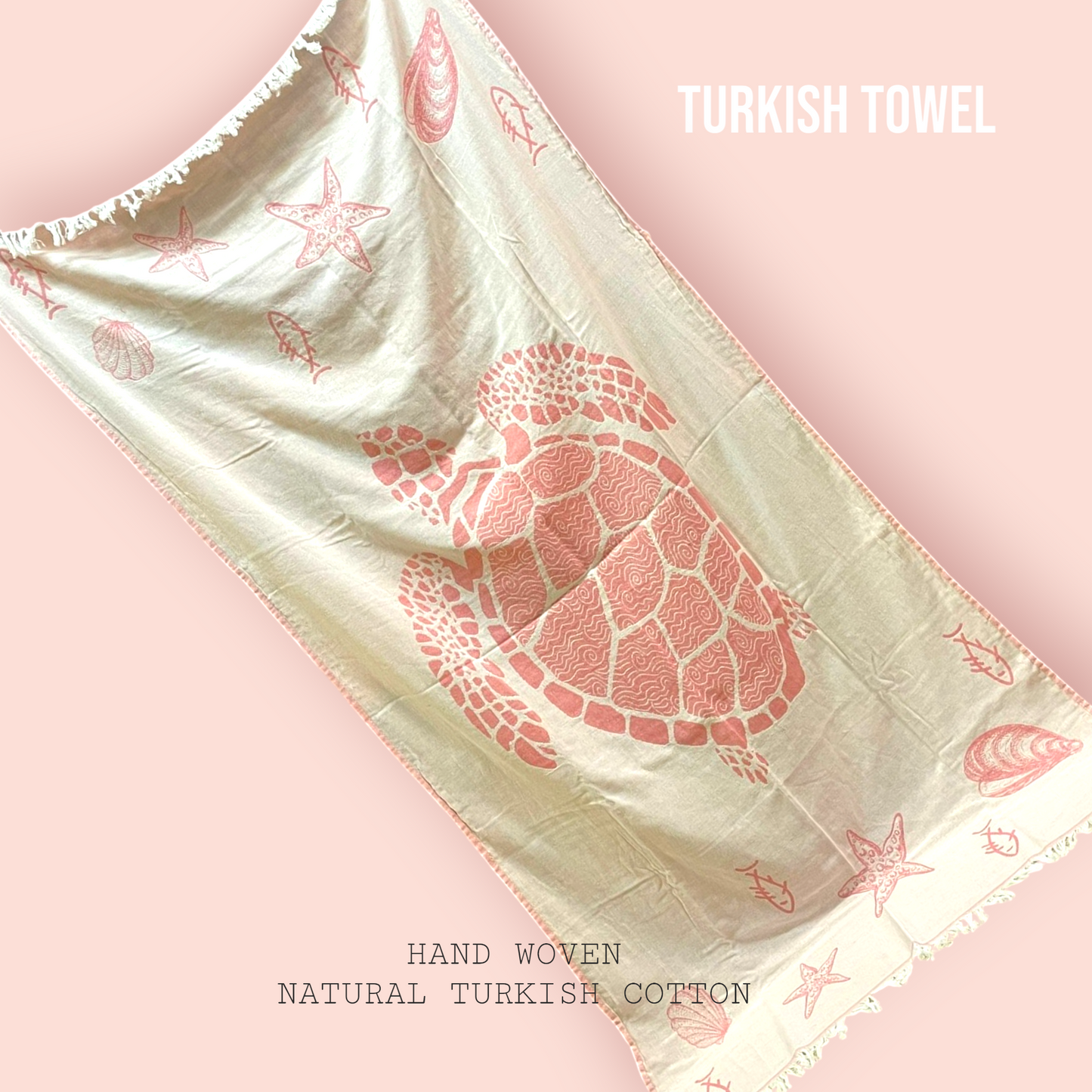 Hand Made, Hand Woven Natural Cotton Caretta Design Turkish Towel - Pestemal