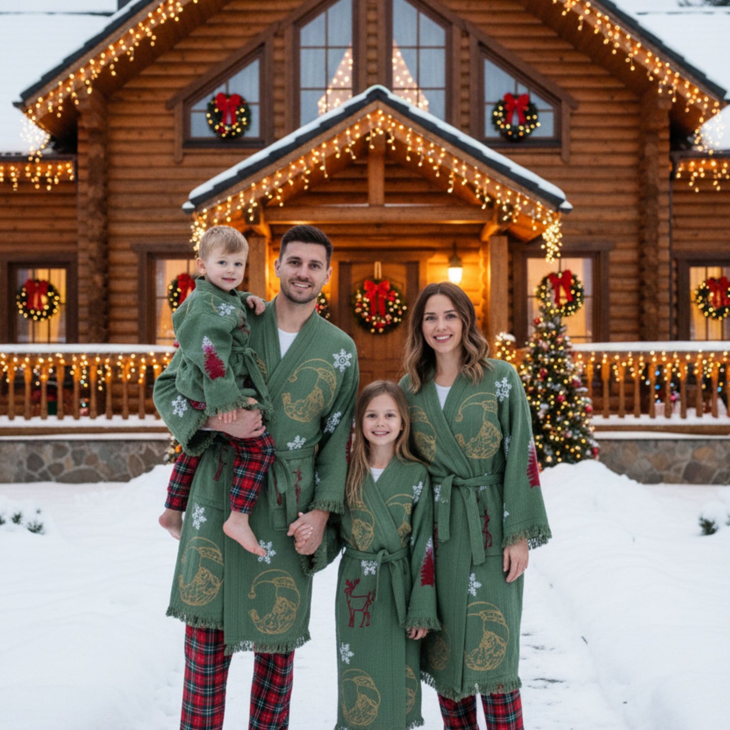 Christmas Design Kimono Robe - Hand Made & Hand Print