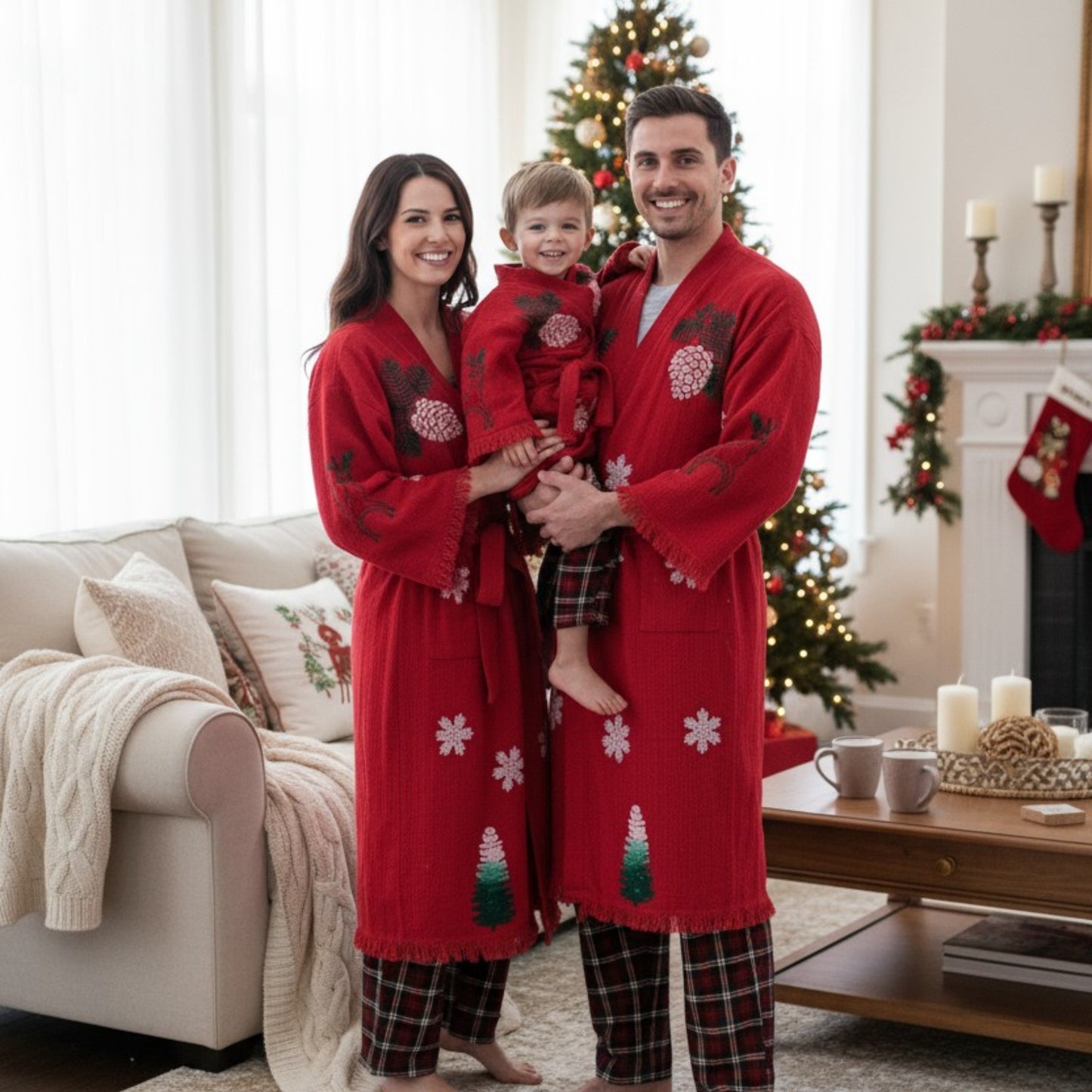 Christmas Design Kimono Robe - Hand Made & Hand Print