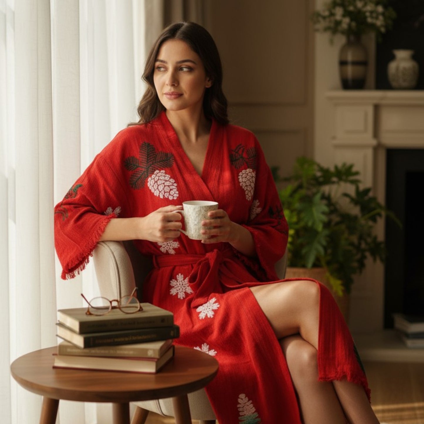 Christmas Design Kimono Robe - Hand Made & Hand Print