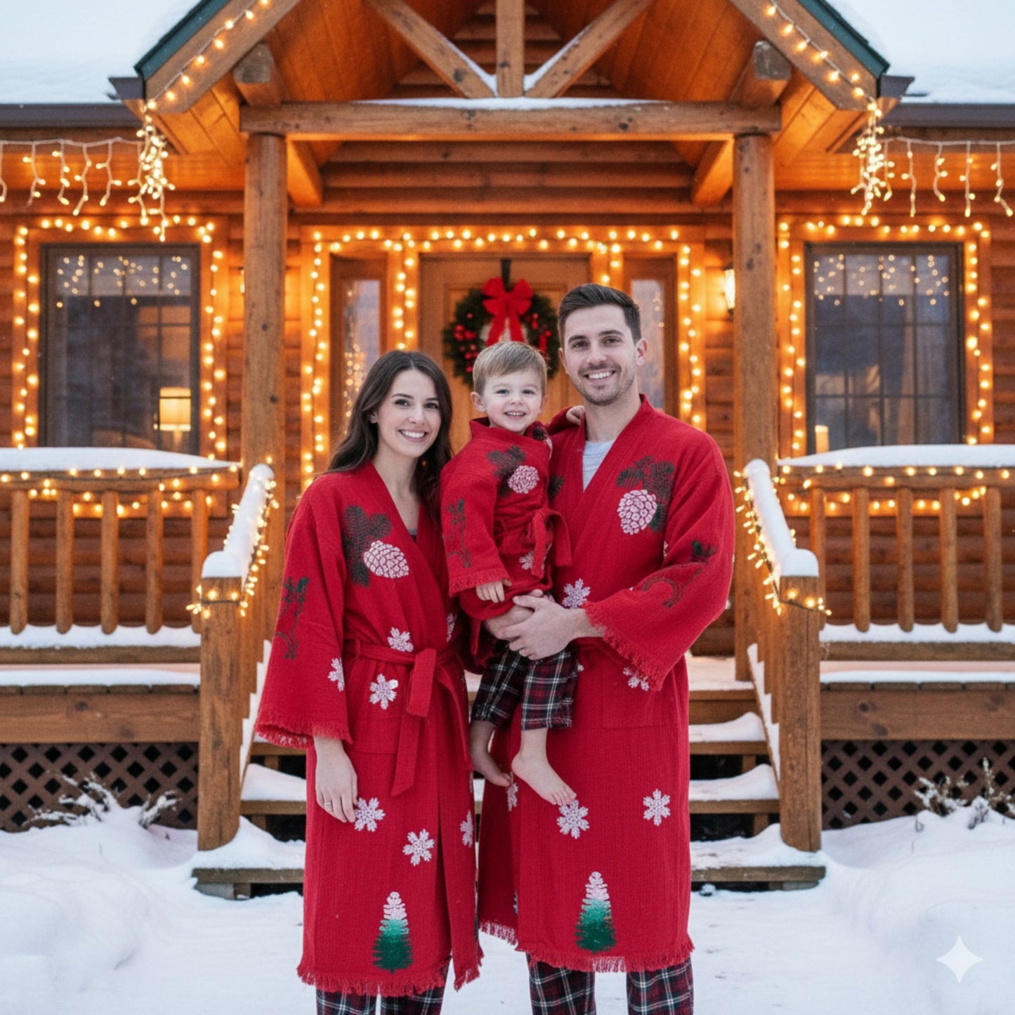 Christmas Design Kimono Robe - Hand Made & Hand Print