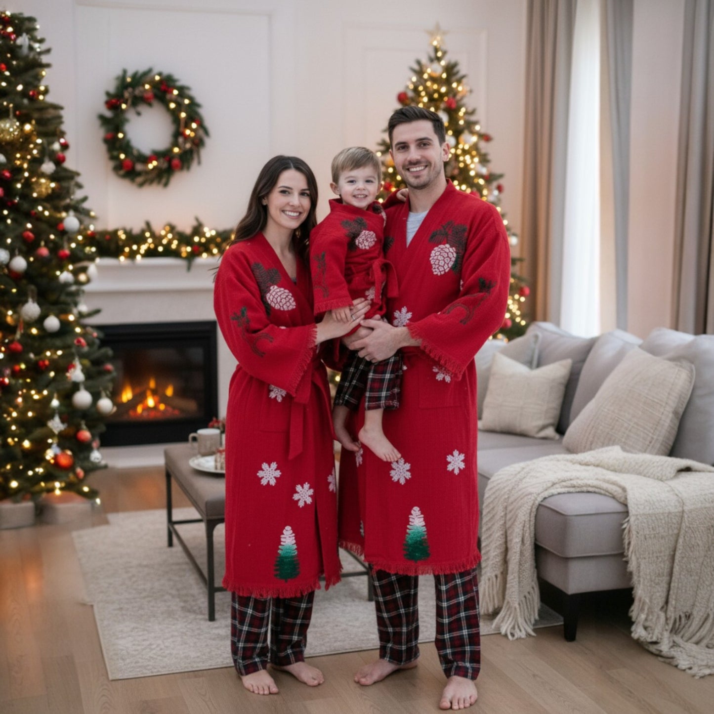 Christmas Design Kimono Robe - Hand Made & Hand Print