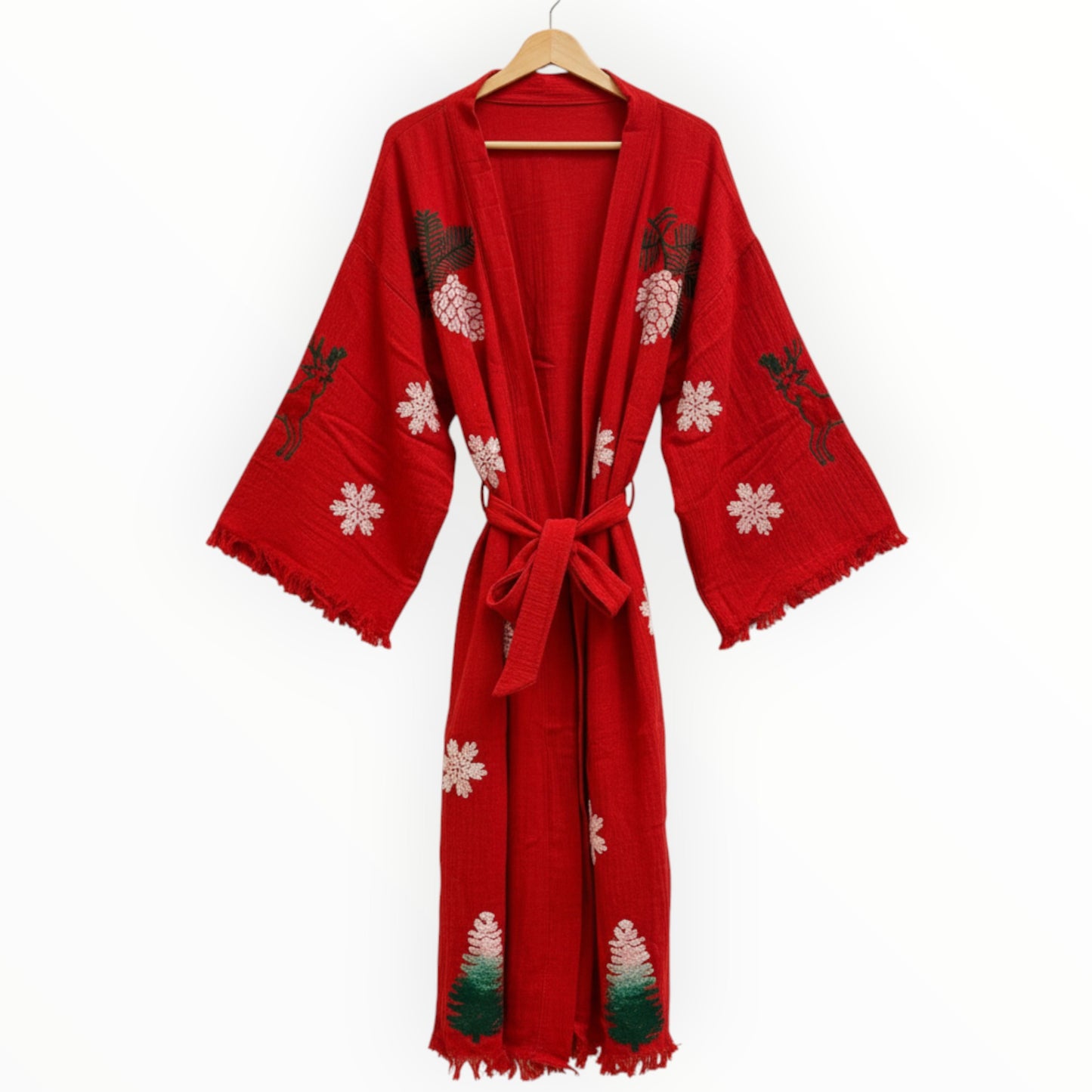 Christmas Design Kimono Robe - Hand Made & Hand Print