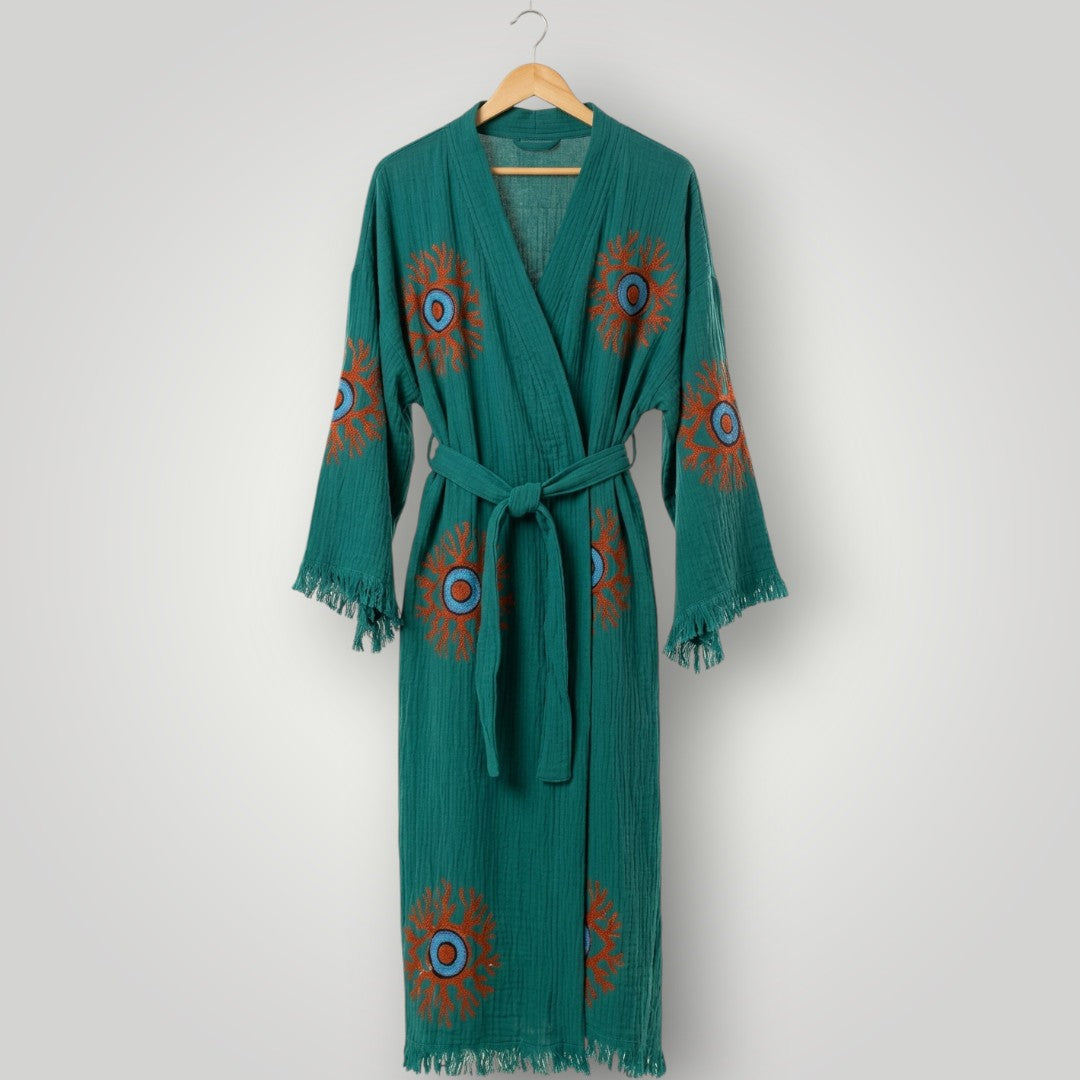 Coral & Evil Eye Kimono Robe