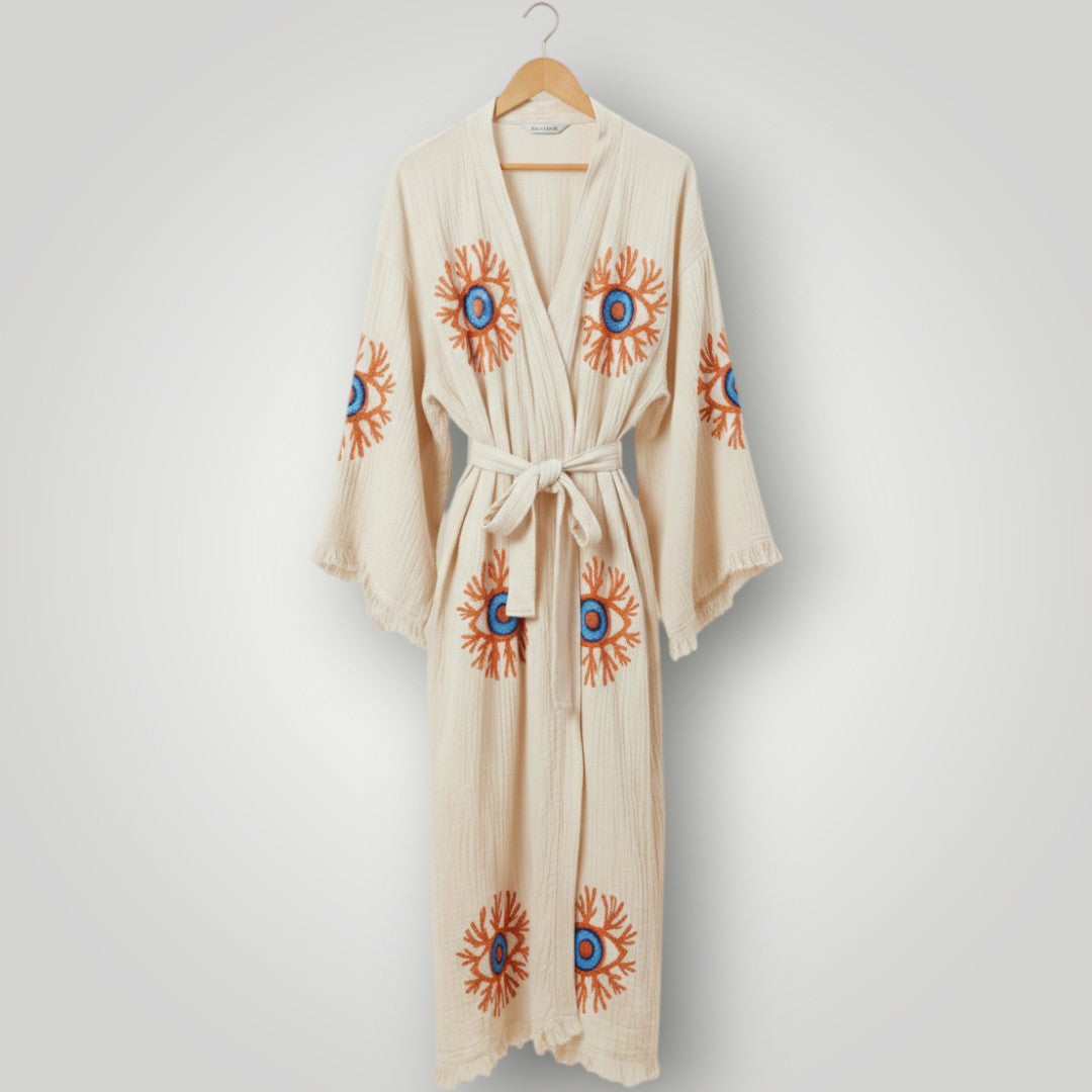 Coral & Evil Eye Kimono Robe