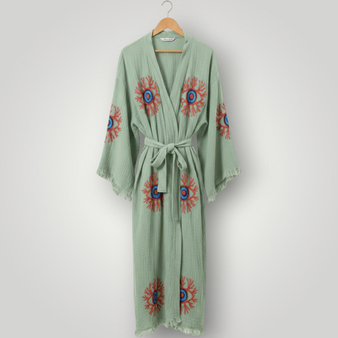 Coral & Evil Eye Kimono Robe