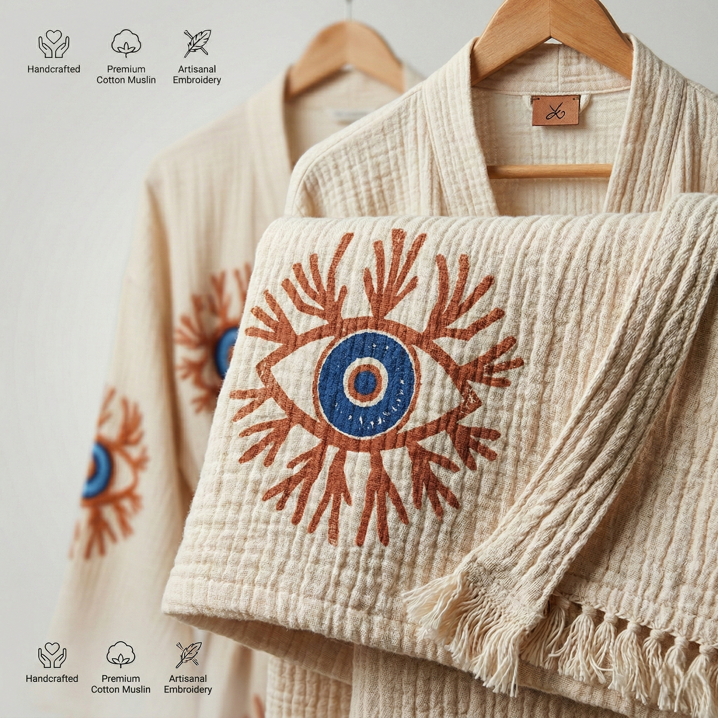 Coral & Evil Eye Kimono Robe