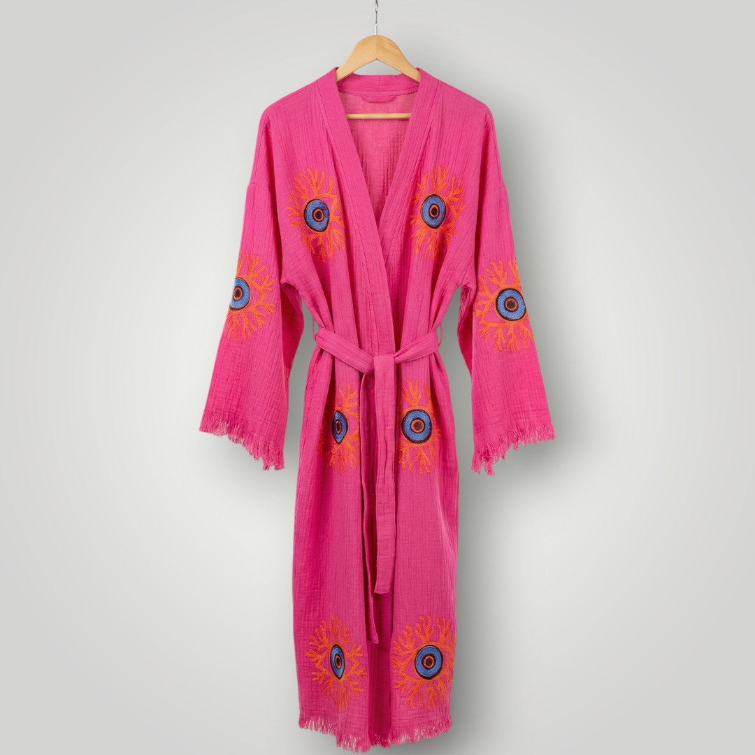 Coral & Evil Eye Kimono Robe