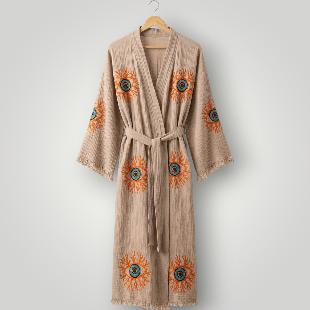 Coral & Evil Eye Kimono Robe