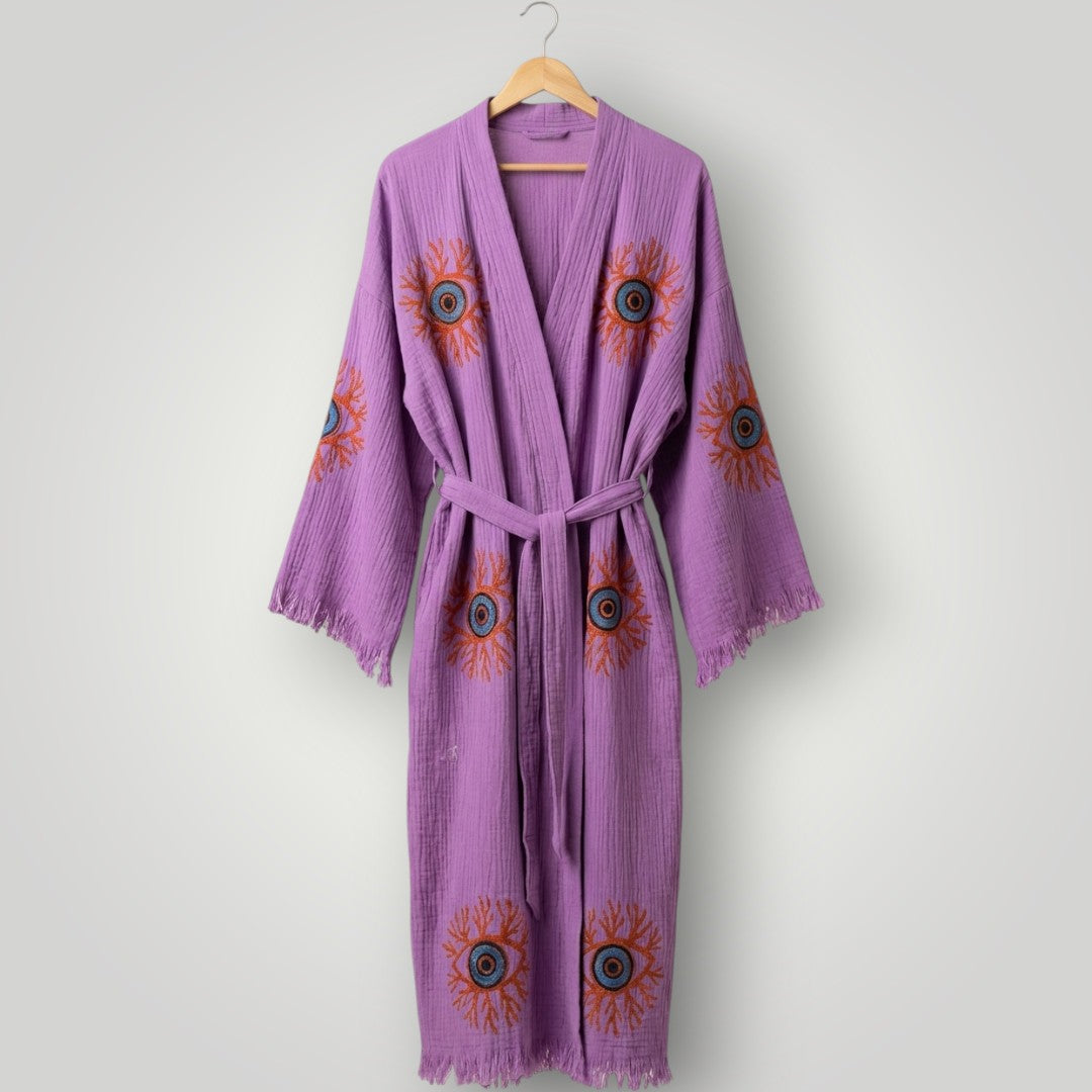 Coral & Evil Eye Kimono Robe