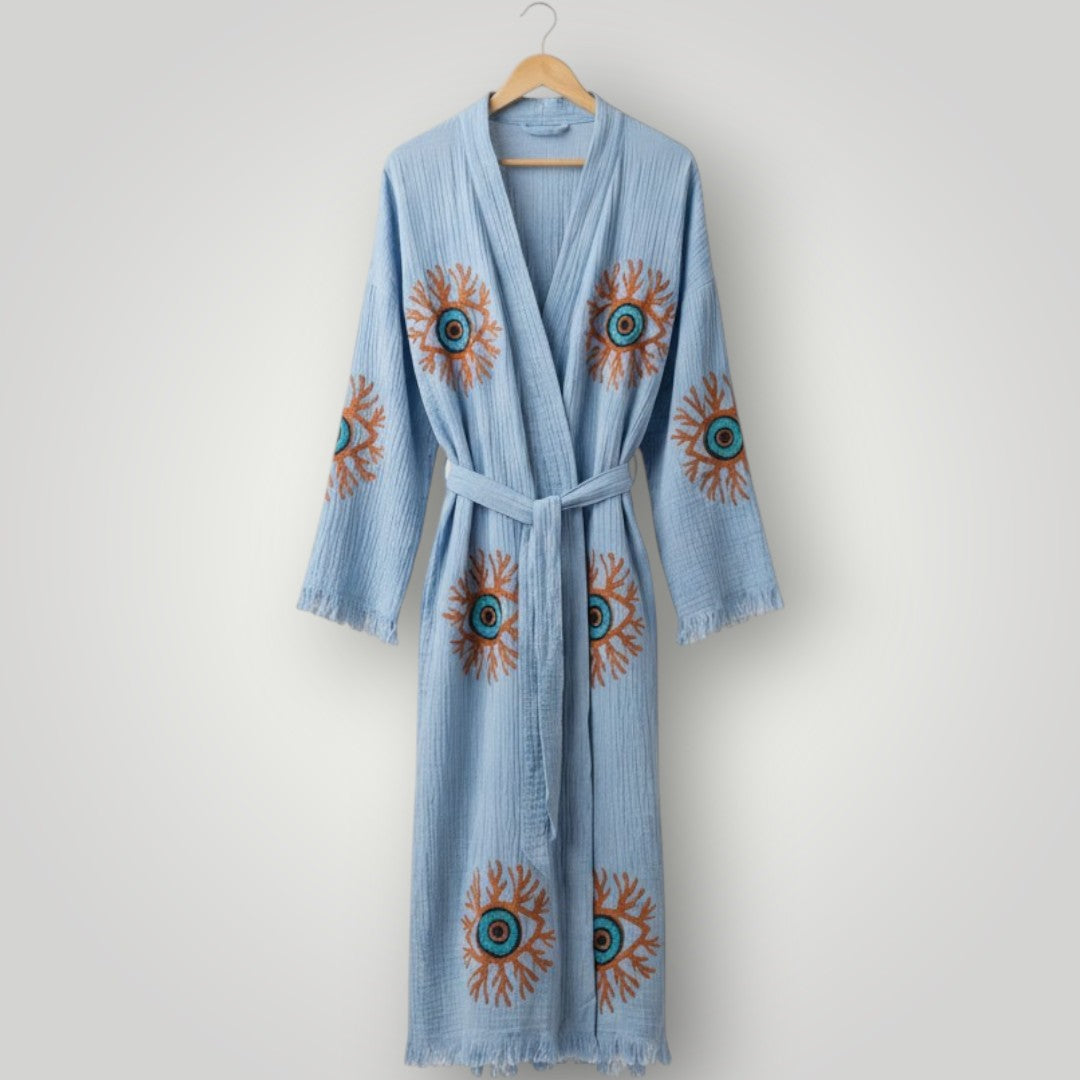 Coral & Evil Eye Kimono Robe
