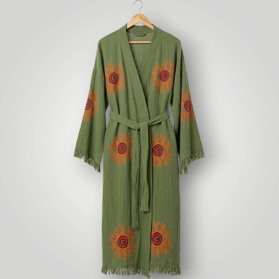 Coral & Evil Eye Kimono Robe