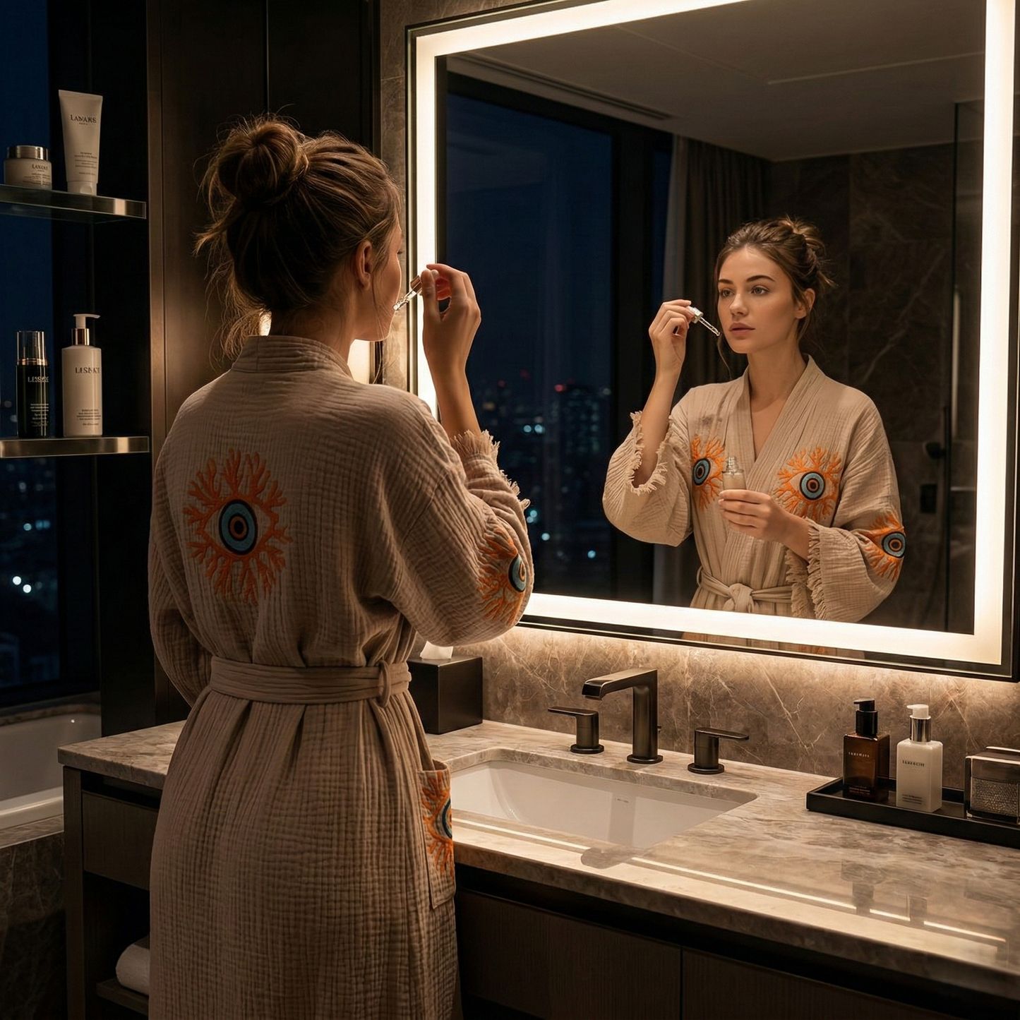 Coral & Evil Eye Kimono Robe